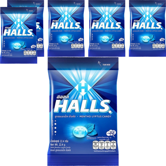 HALLS 薄荷尤加利風味糖果, 22.4g, 6個
