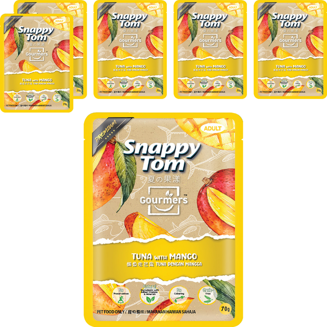 Snappy Tom 幸福貓 夏的果漾 無穀貓餐包, 70g, 6個, 鮪魚+芒果