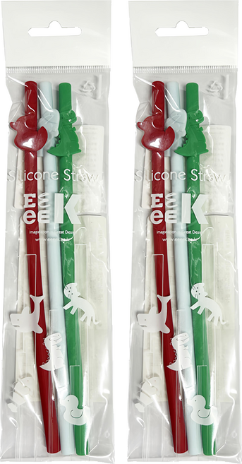 EEeEK 艾克 矽膠造型吸管 鴨子+恐龍+小丑魚, 3入, 2組