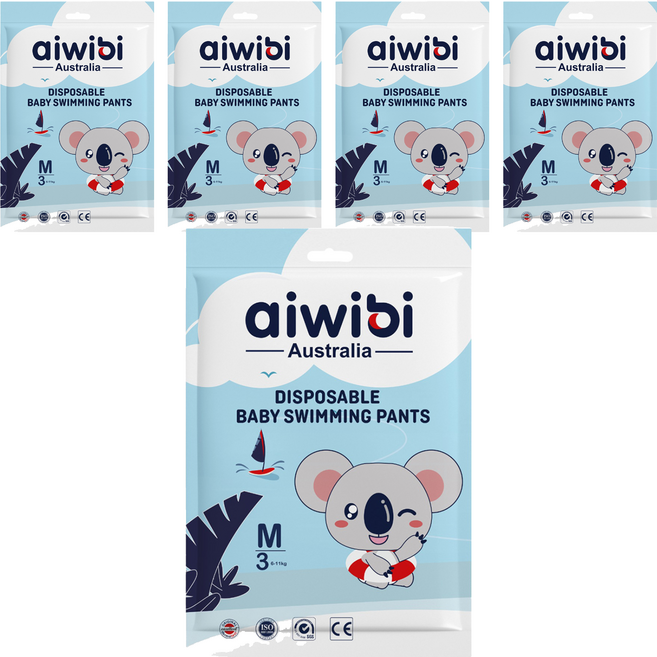 aiwibi 愛薇彼 一次性褲型尿布 游泳用 男女通用, M, 5件