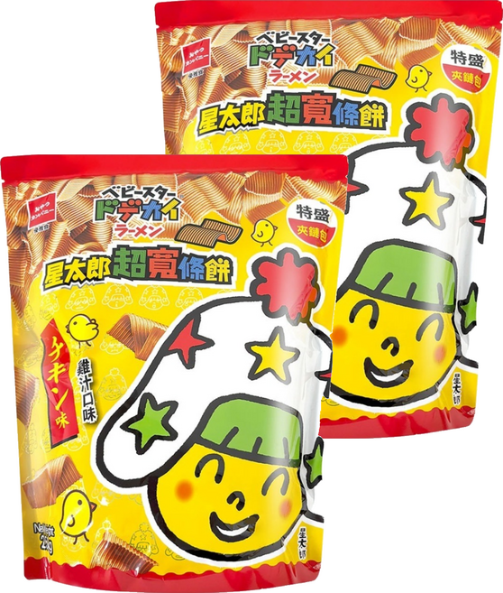 OYATSU 優雅食 BABY STAR 星太郎 超寬條餅 雞汁口味 特盛夾鏈包, 250g, 2包