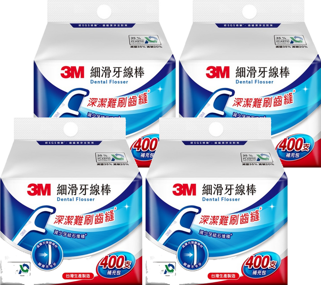3M TM細滑牙線棒補充包 ECO包裝, 400支, 4包