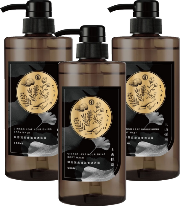 tsaio 上山採藥 銀杏葉柔膚滋養沐浴露, 3個, 600ml