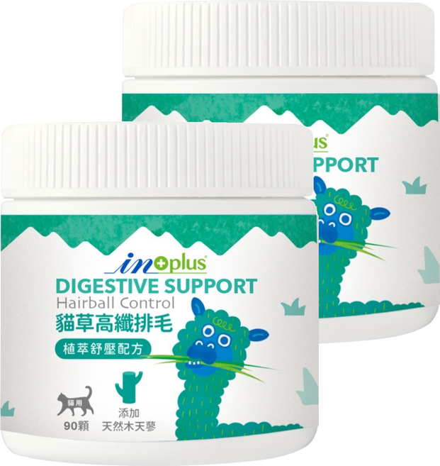 in plus 贏 貓草高纖排毛 植萃舒壓配方, 2個, 毛球 + 腸道健康, 90顆