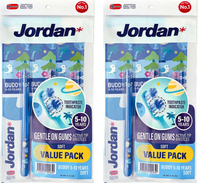 Jordan 麻吉麻吉超軟毛牙刷 5~10歲, 顏色隨機, 2套, 3個裝