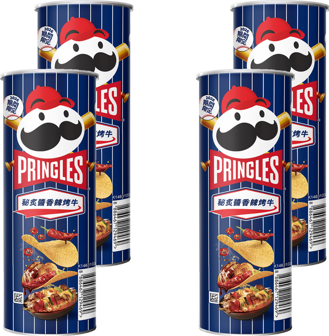 PRINGLES 品客 秘炙醬香辣烤牛風味洋芋片, 95g, 4個