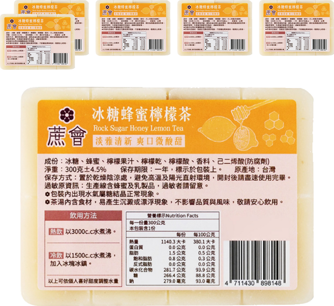 蔗會 冰糖蜂蜜檸檬茶, 6個, 1個裝, 300g