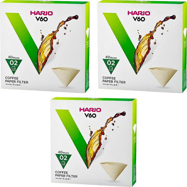 HARIO 好璃奧 V60無漂白02濾紙 VCF-02-40M 1~4杯, 40張, 3盒