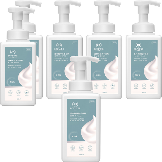 ECOLUXE 艾蔻斯 溫和純淨洗手慕斯 無香味, 6件, 450ml