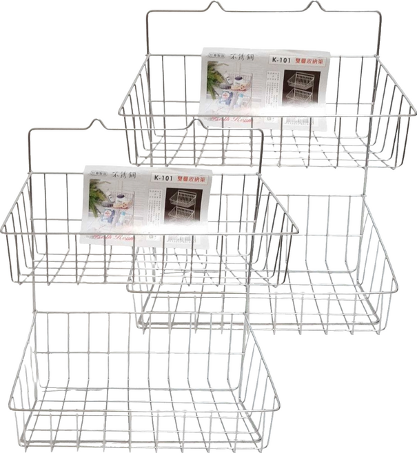 YI SHUIN 亞晨 不鏽鋼雙層收納架, 不鏽鋼 銀色, 2個