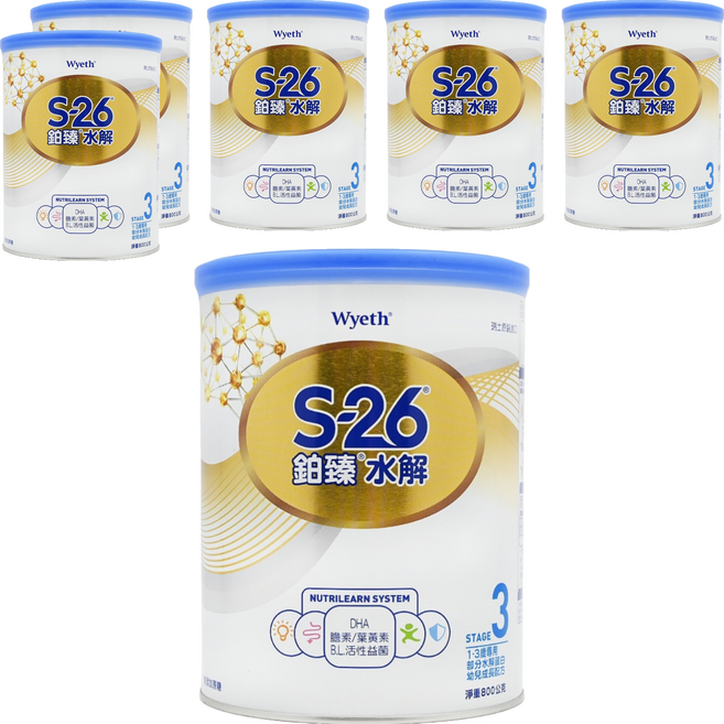 Wyeth 惠氏 S-26 鉑臻水解幼兒成長配方 3號, 800g, 1入, 6罐