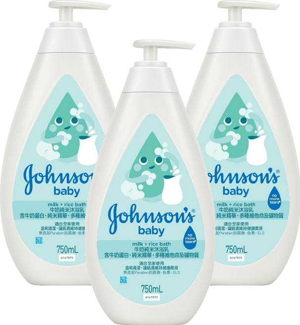 Johnson's 嬌生 嬰兒牛奶純米沐浴乳, 3個, 750ml