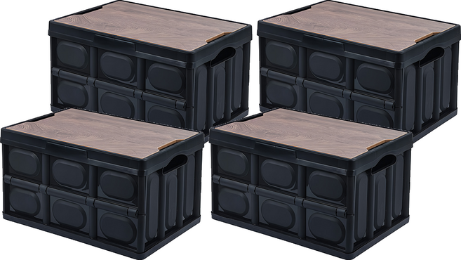 手提露營摺疊箱 木蓋折疊箱 55L, 黑色, 4個