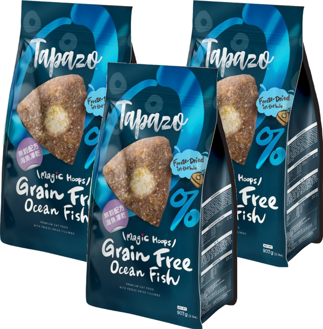 Tapazo 特百滋 成幼貓用 凍乾雙饗宴 低敏配方乾糧, 907g, 3包, 海魚