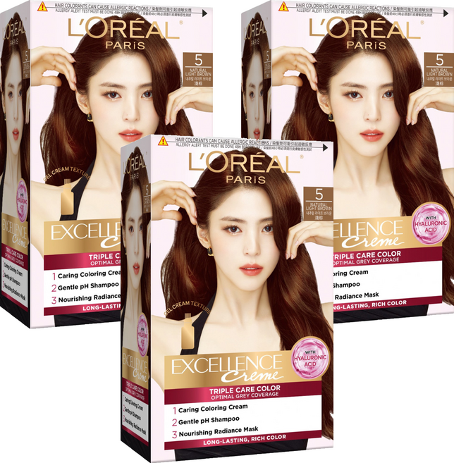 L'OREAL PARiS 巴黎萊雅 優媚霜三重護髮染髮霜 5, 淺棕色, 3個