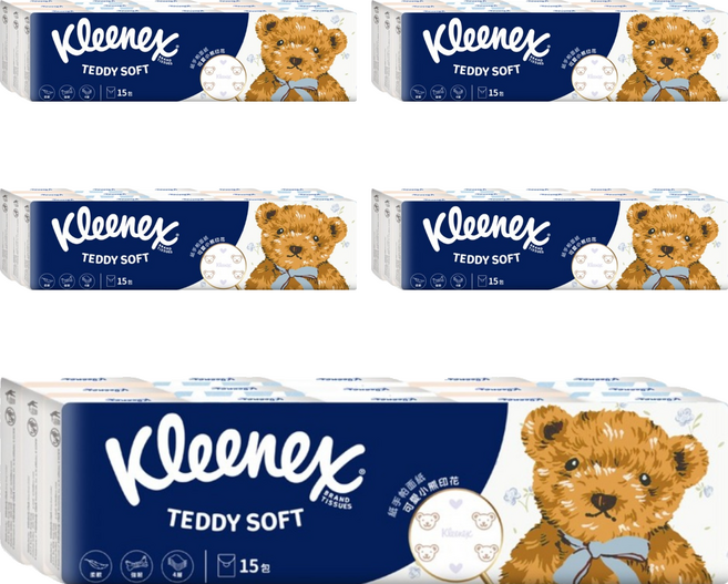 Kleenex 舒潔 Teddy Soft 小熊印花紙手帕面紙 7抽 87127, 5套, 15個裝