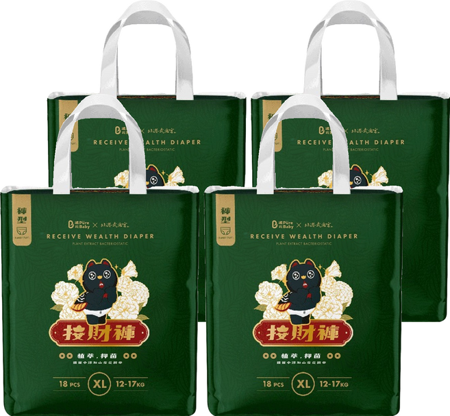 波比 PureBaby 植萃抑菌接財褲 褲型 12~17kg, XL, 72片