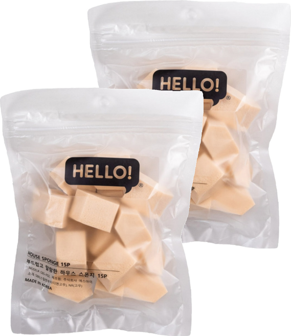 韓國 HELLO 韓國製拋棄式化妝粉撲 15個裝, 2個, 膚色