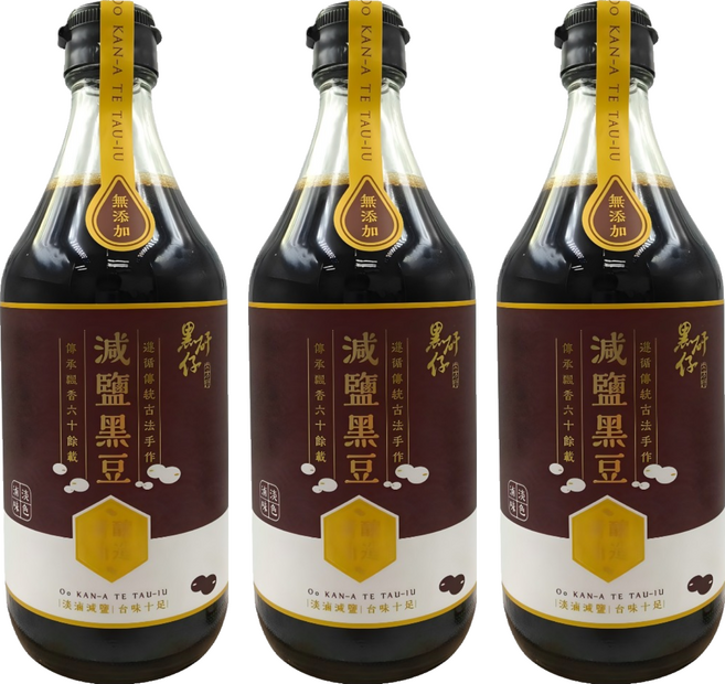 黑矸仔 減鹽黑豆醬油, 3個, 500ml