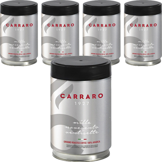 CARRARO 義大利 1927專業義式罐裝研磨咖啡粉 中焙 酸度低, 250g, 5個, 滴濾式咖啡機（中研磨）