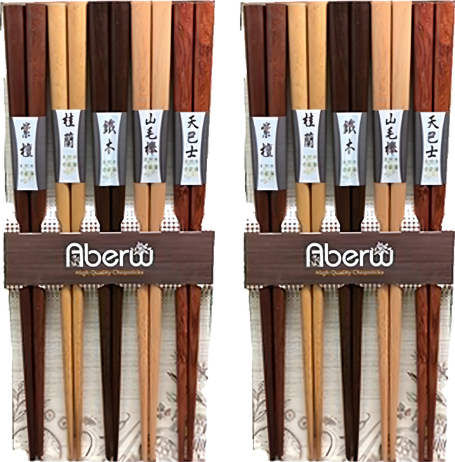 AberW 雅柏 木筷, 5雙筷子, 多色, 2組