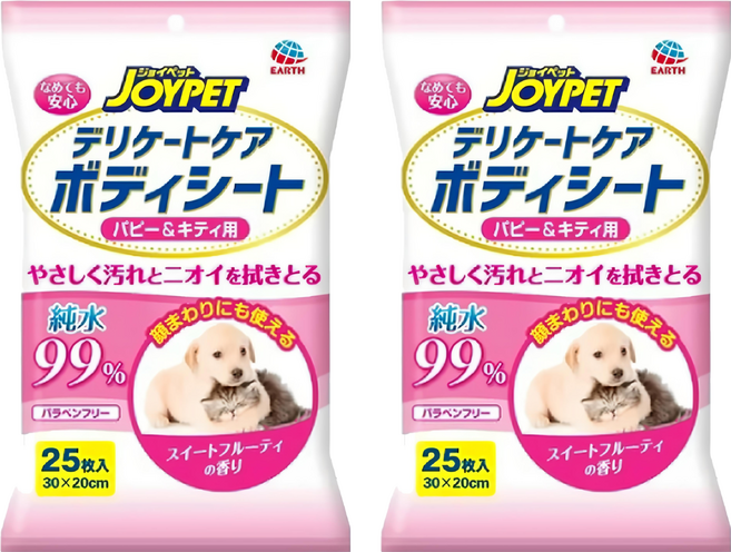 JOYPET 寵倍家 無添加擦拭巾 幼貓幼犬用 20*30cm, 25張, 2包