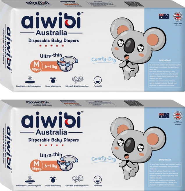 aiwibi 愛薇彼 清新乾爽透氣輕薄 黏貼型尿布 6~11kg, M, 96片
