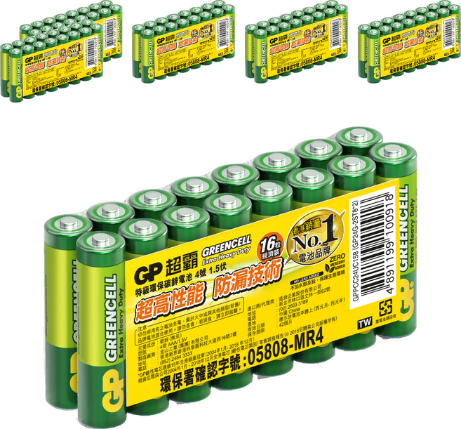 GP Batteries 超霸 4號綠能特級碳鋅 AAA電池, 6套, 16個裝