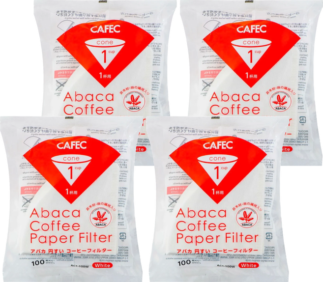 CAFEC 麻纖維錐形濾紙 AC1-100W 白色 1~2杯份, 100張, 4包