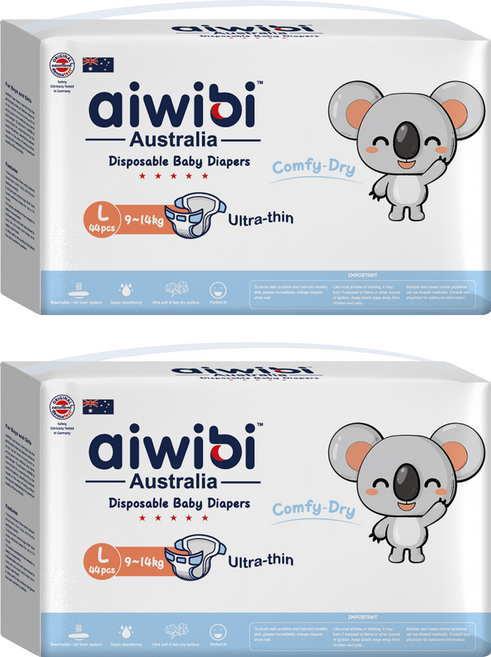 aiwibi 愛薇彼 清新乾爽透氣輕薄 黏貼型尿布 9~14kg, L, 88片