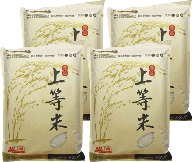 GOLDEN RICE 金農米 上等米 圓二, 上, 3kg, 4袋