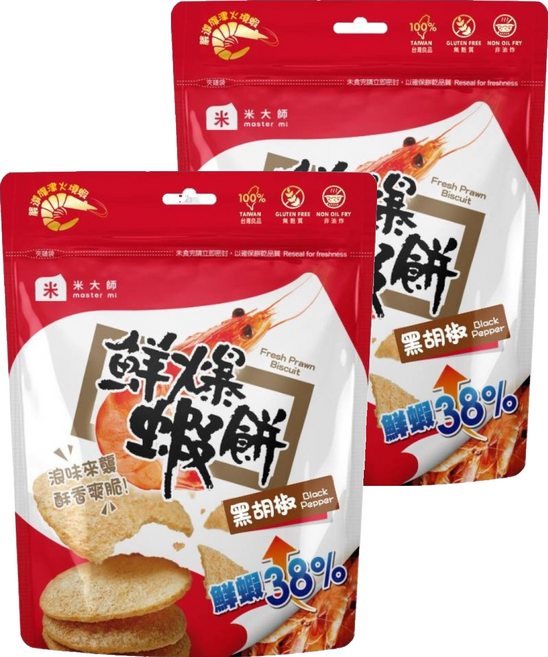 master mi 米大師 鮮爆蝦餅 黑胡椒, 27.2g, 2個