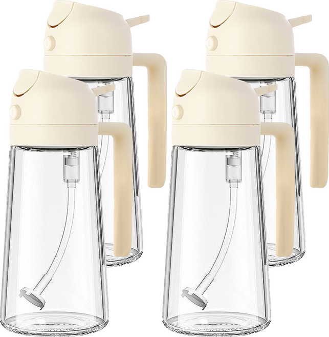 Couselect 噴倒兩用 玻璃霧化油 油壺 控油 防漏 安心材質 470ml 4個 白色 55 x 75 x 180mm