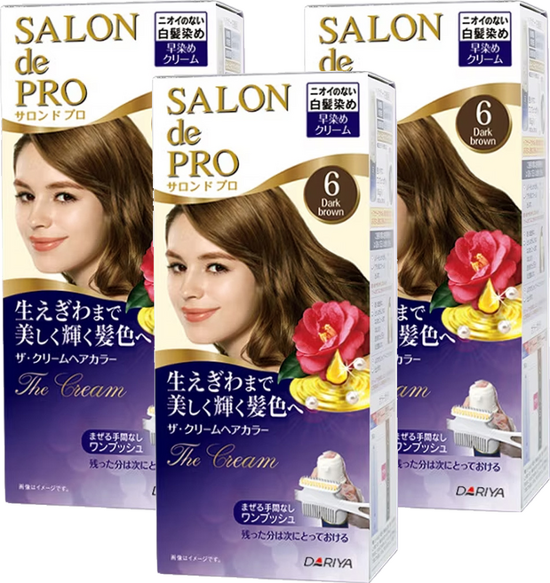 DARIYA 塔莉雅 SALON de PRO 沙龍級白髮專用快速染髮霜, 6 黑褐棕, 3盒