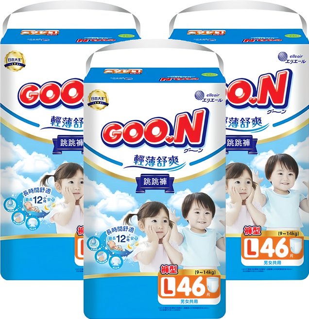 GOO.N 大王 輕薄舒爽 紙尿布 褲型 9~14kg, 138片, L