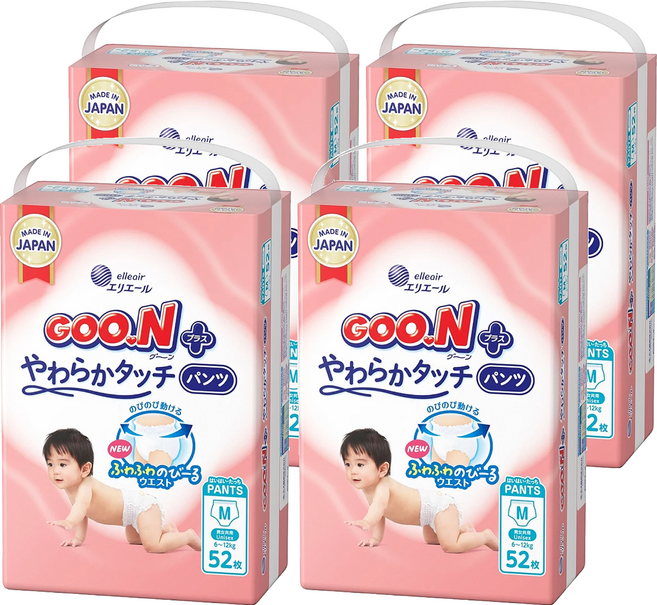 GOO.N 大王 日本境內版 SJ柔觸肌系列褲型尿布 6~12kg, M, 208片
