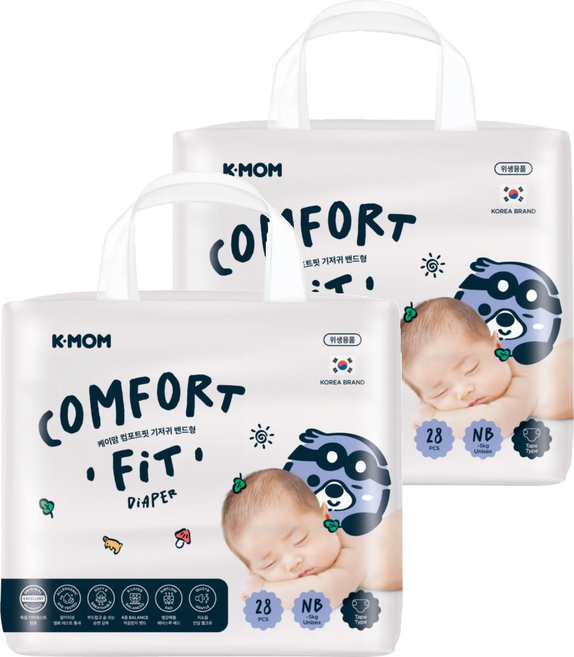 K-MOM COMFORT FIT 雲柔鎖水紙尿布 黏貼型 0~5kg, 56片, 新生兒用 (NB)
