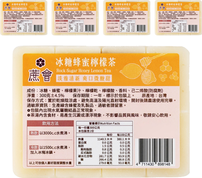 蔗會 冰糖蜂蜜檸檬茶, 5個, 1個裝, 300g