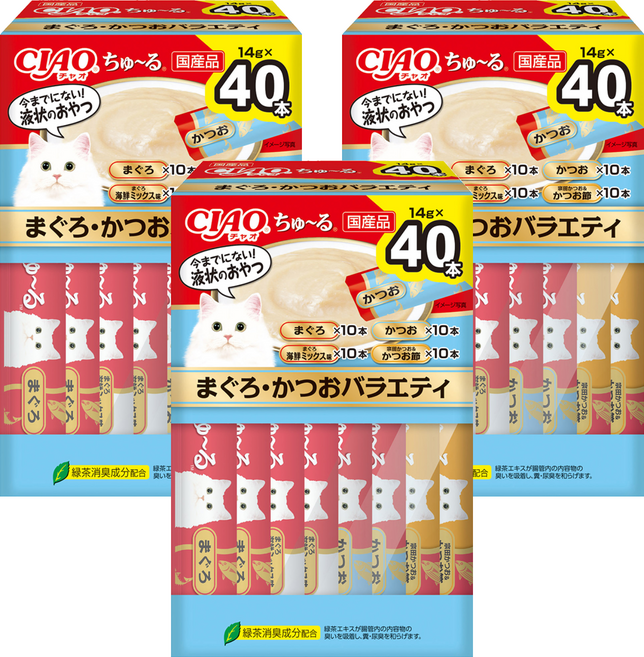 INABA CIAO 啾嚕肉泥, 3盒, 鮪魚 + 鰹魚綜合口味, 560g