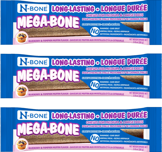 MEGA-BONE 長嚼棒 長效耐嚼潔牙棒, 80g, 3包, 藍莓南瓜馬芬風味