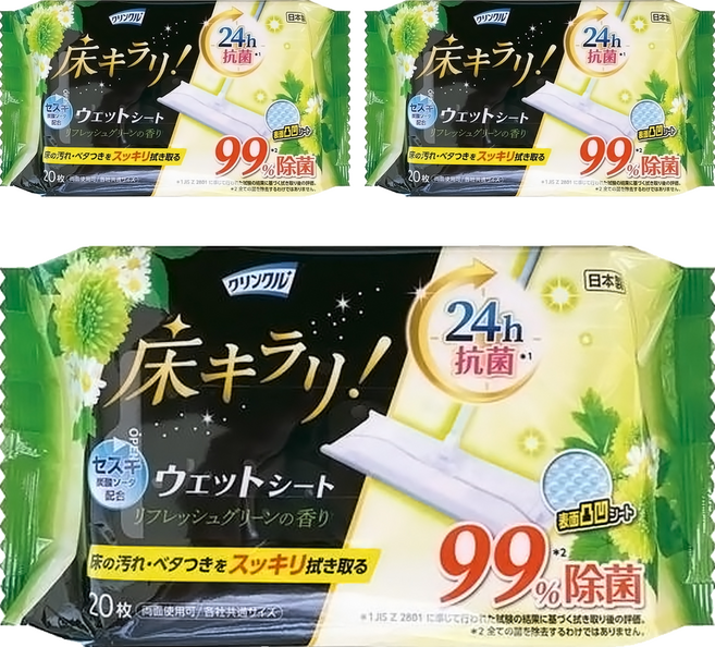 Life-do.Plus 地板清潔濕紙巾20枚入綠-清新草香 20枚入, 3入
