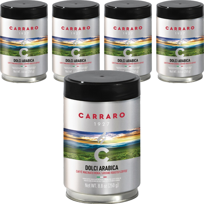 CARRARO 義大利 DOLCI 罐裝研磨咖啡粉 100%阿拉比卡 酸度低 雨林認證, 250g, 5個, 滴濾式咖啡機（中研磨）
