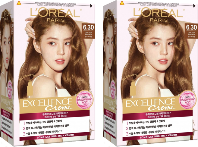 L'OREAL PARiS 巴黎萊雅 優媚霜三重護髮染髮霜 6.30, 焦糖金棕色, 2個