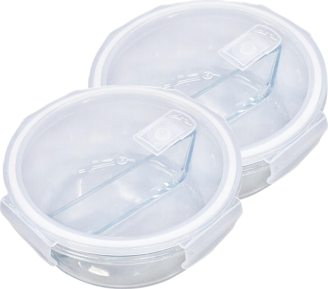 名仕 圓形二格玻璃保鮮盒 CHL1257 1000ml, 2個, 容器+蓋子