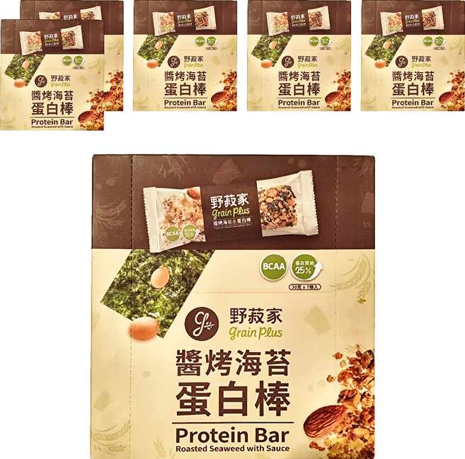 grain plus 野菽家 穀物蛋白棒 醬烤海苔 7條, 210g, 6盒