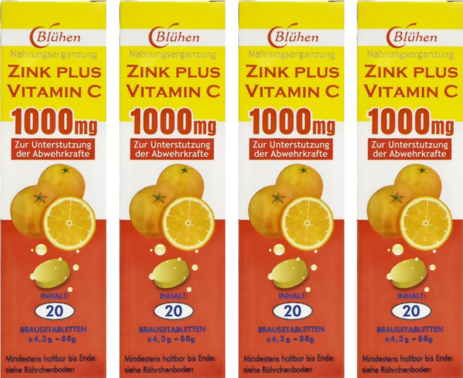 Bluhen 速補美C含鋅發泡錠 1000mg, 4個, 20顆