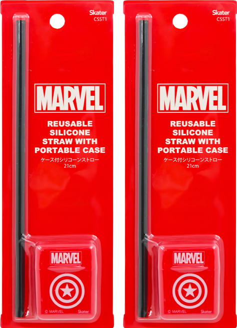 Skater 矽膠吸管 附收納盒 美國隊長, 2支, 1入