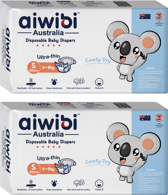 aiwibi 愛薇彼 清新乾爽透氣輕薄 黏貼型尿布 4~8kg, S, 104片