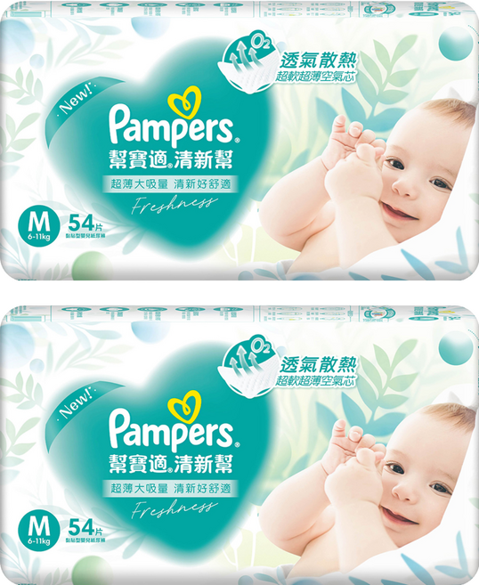 Pampers 幫寶適 原廠公司貨 清新幫黏貼型紙尿褲/尿布 6~11kg, M, 108片