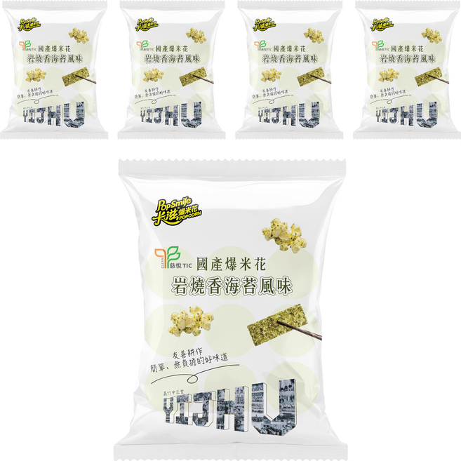 Pop-Smile 卡滋 國產玉米爆米花 岩燒香海苔風味, 60g, 5個